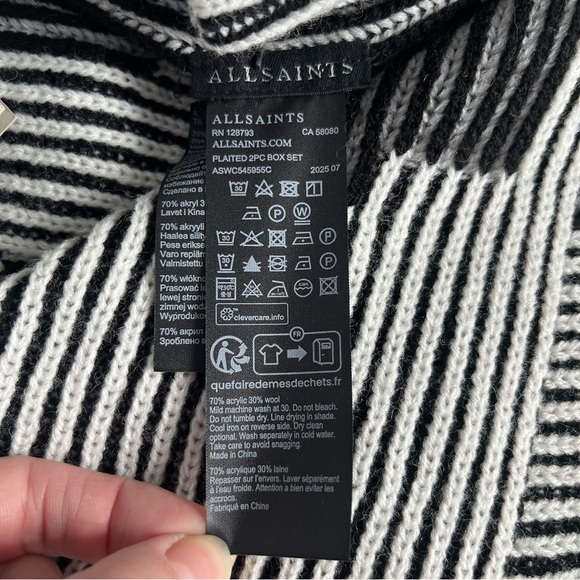 All Saints Black and White Striped Hat and Scarf Set - Picture 6 of 6